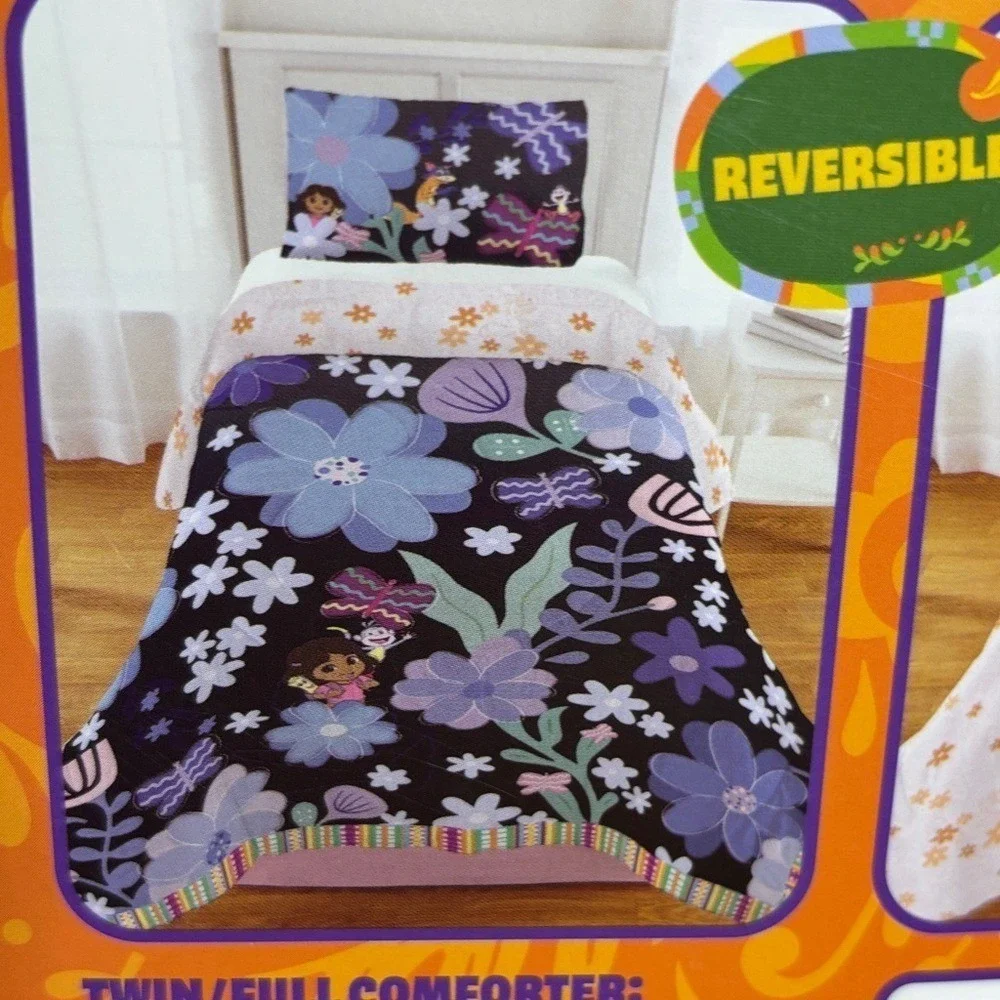 Dora the Explorer 2 Piece Comforter SZ Twin/Full Reversable Purple & Pink NEW